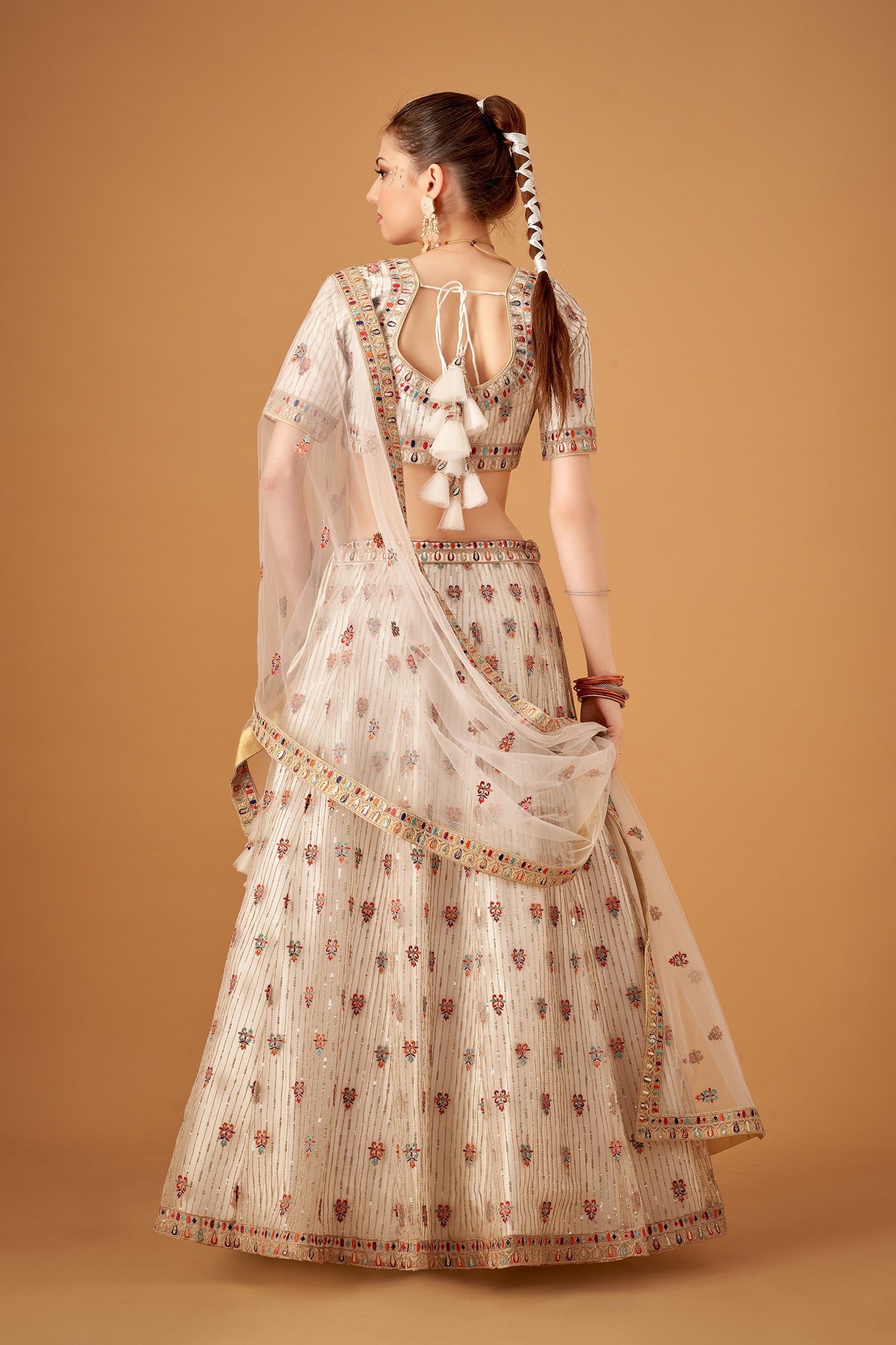 White Embroidered Lehenga And Blouse Set