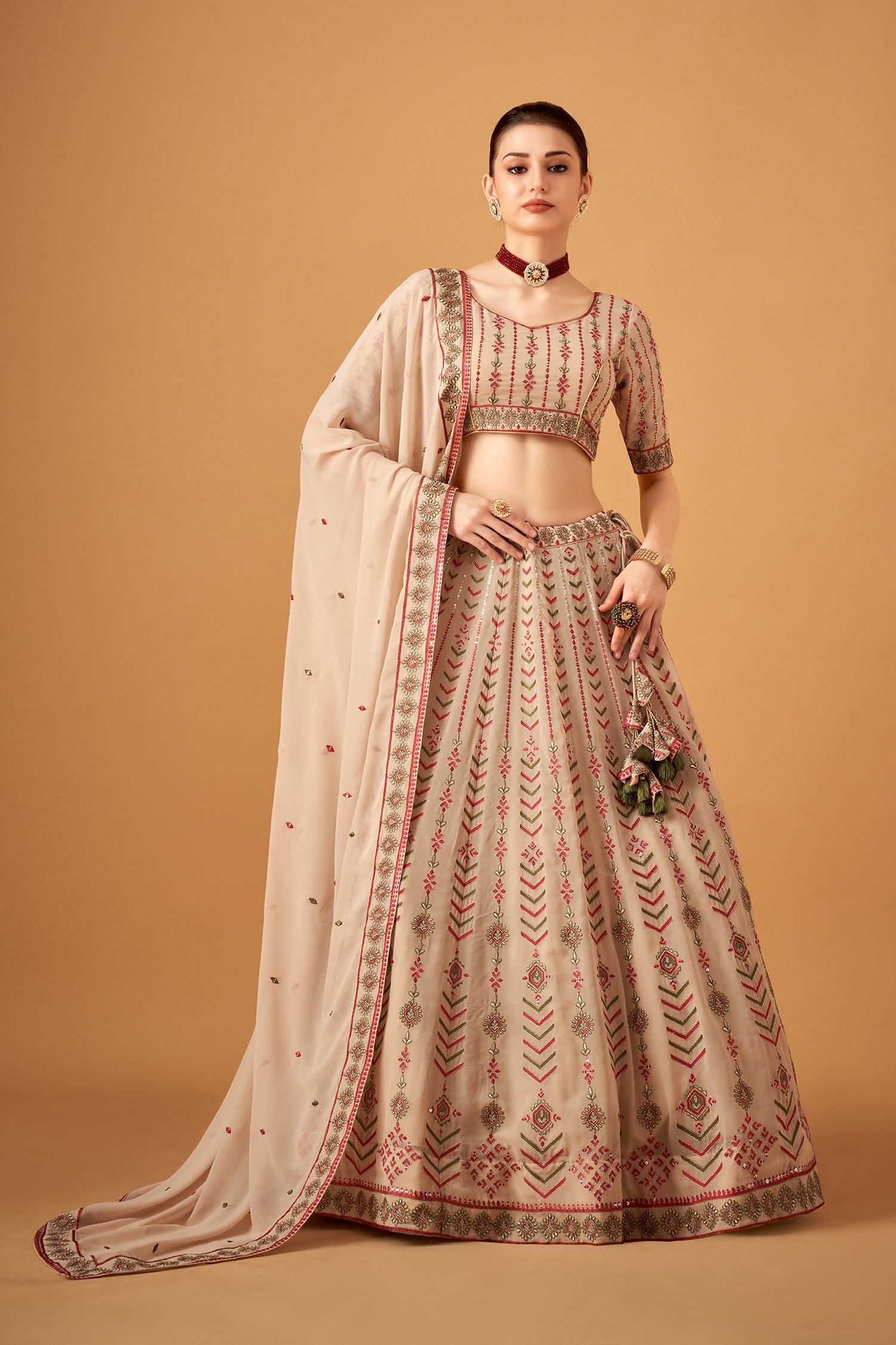 Nude Embroidered Lehenga Set