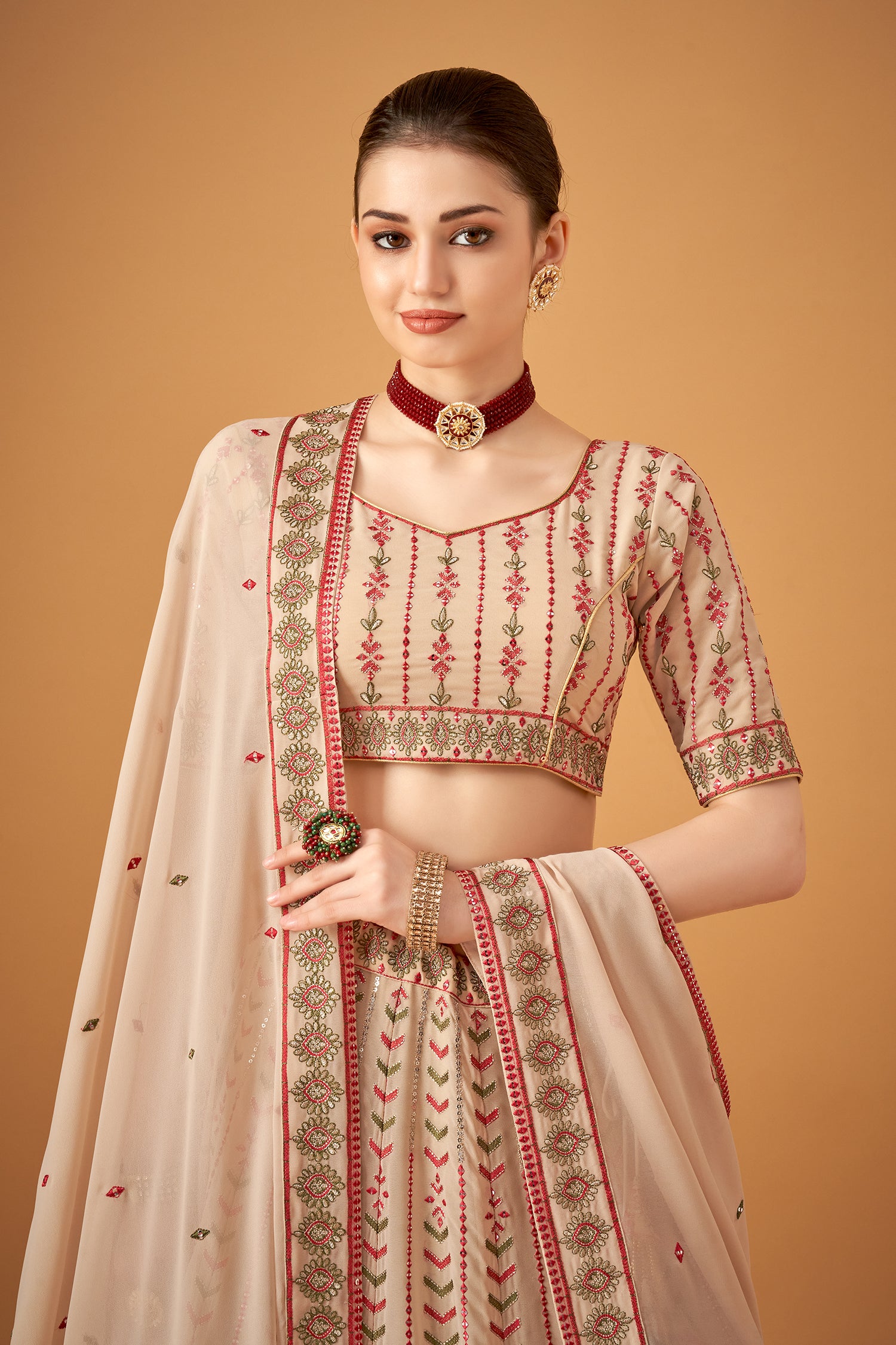 Nude Embroidered Lehenga Set