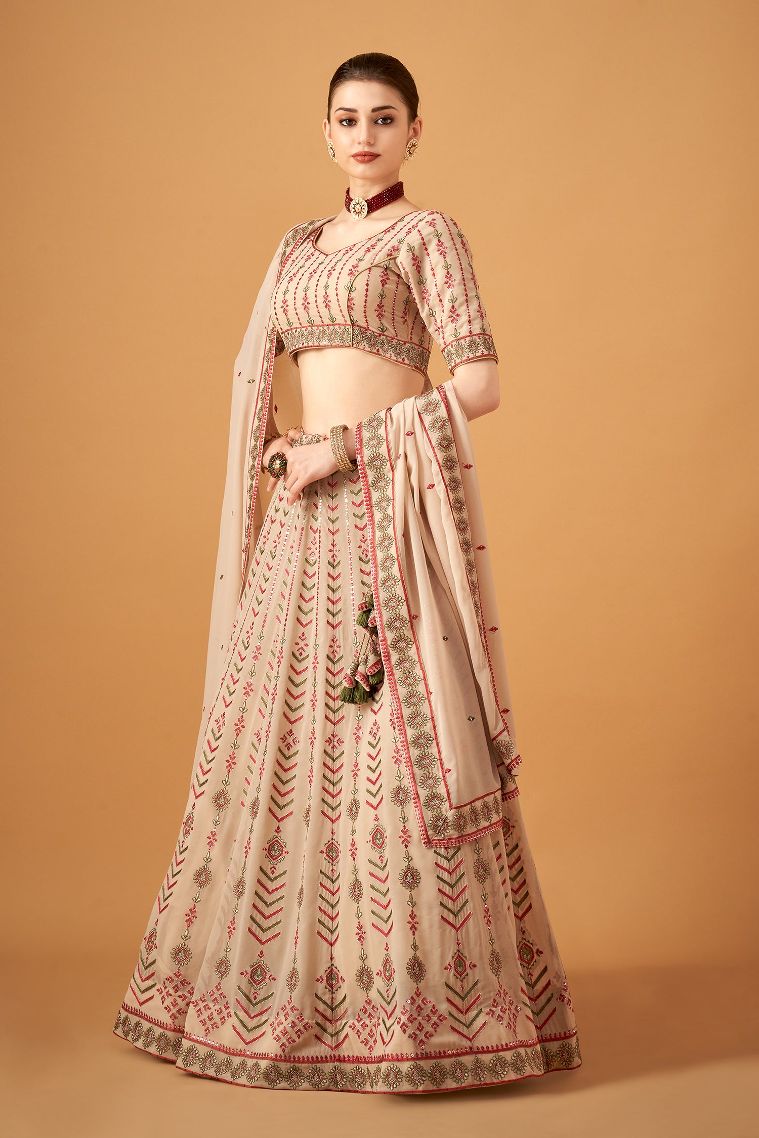 Nude Embroidered Lehenga Set