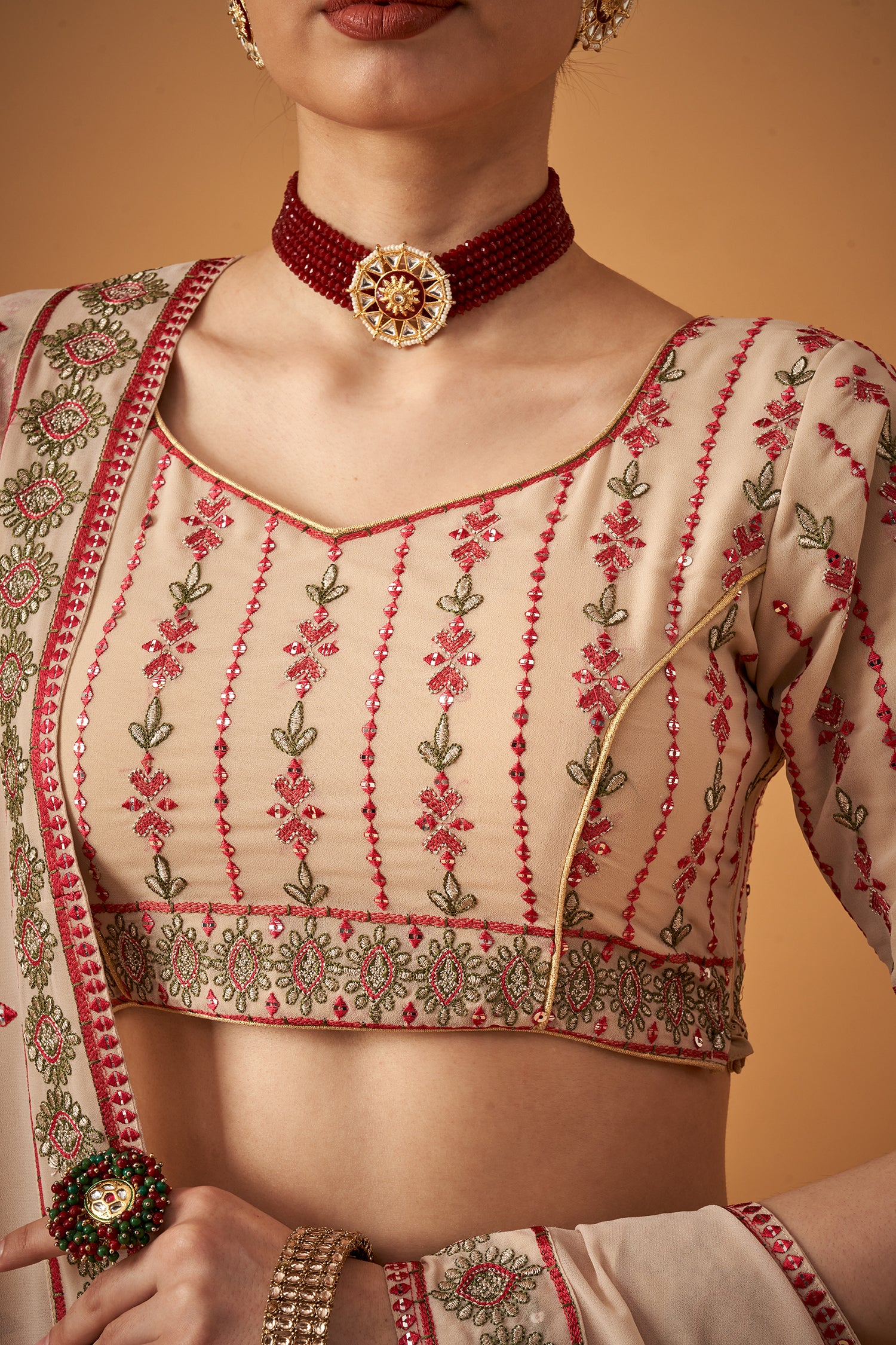 Nude Embroidered Lehenga Set