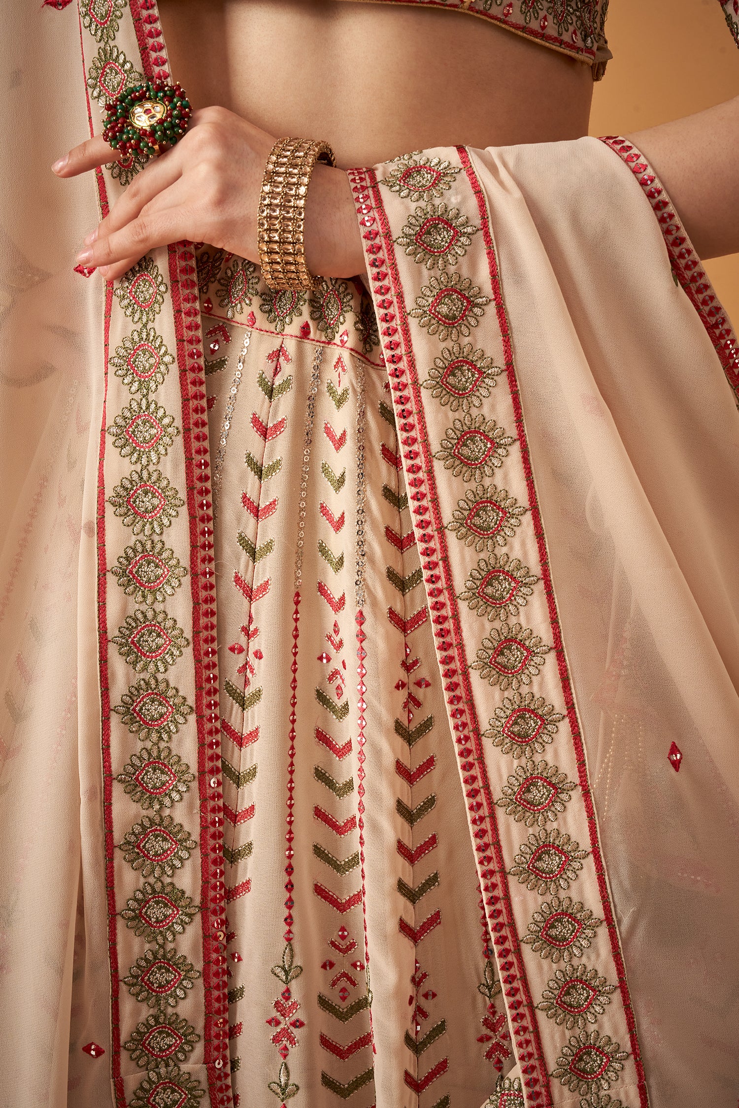 Nude Embroidered Lehenga Set
