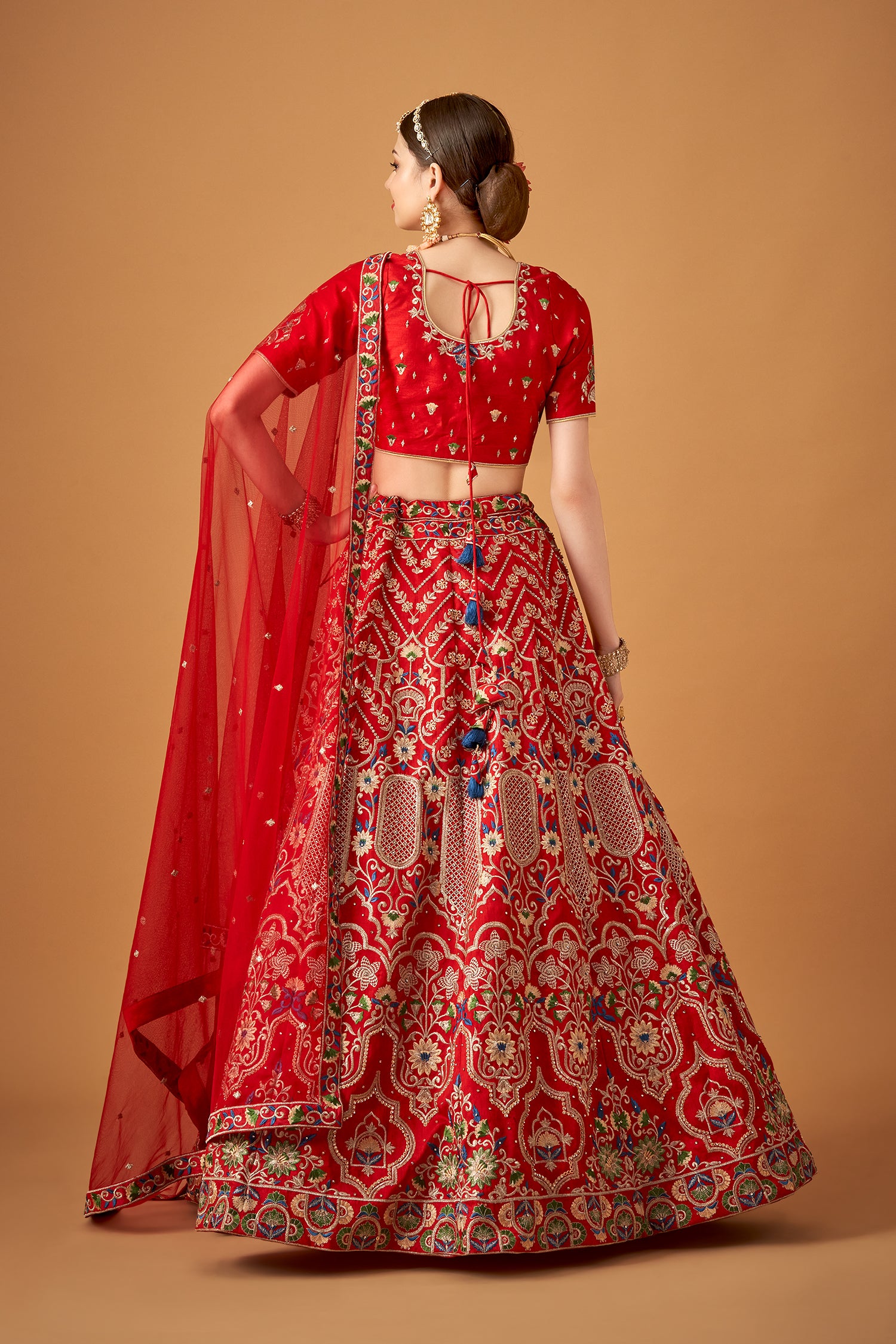 Red Embroidered Lehenga Set with Beadwork Embellishments