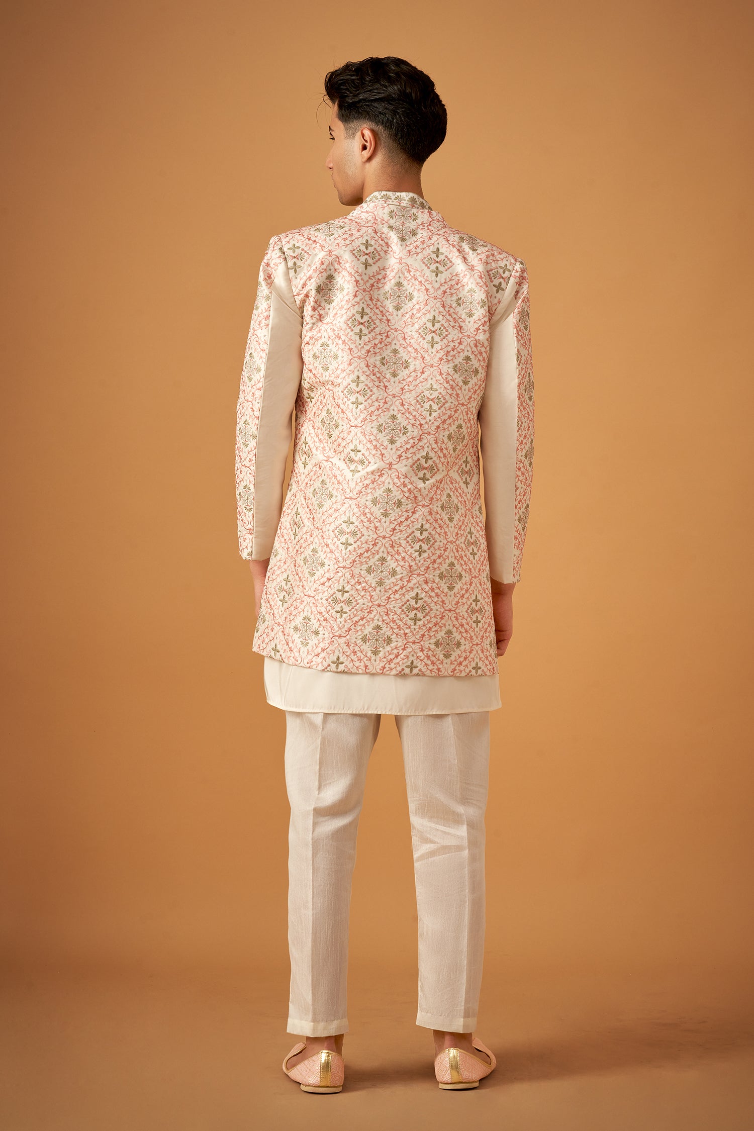 Offwhite Embroidered Sherwani Jacket And Kurta Set