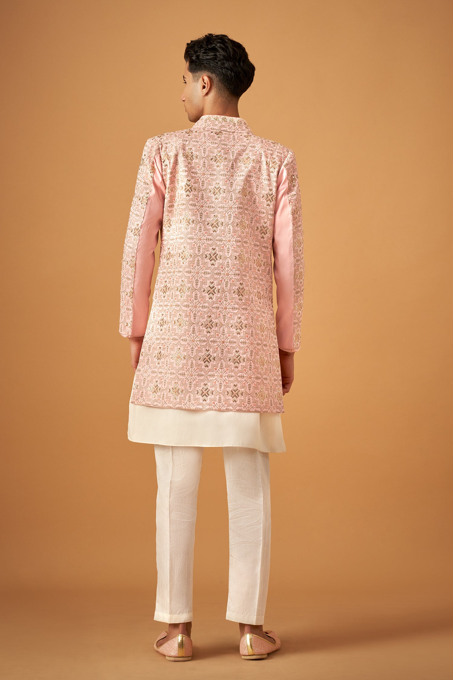 Blush Pink Embroidered Sherwani Jacket And Kurta Set