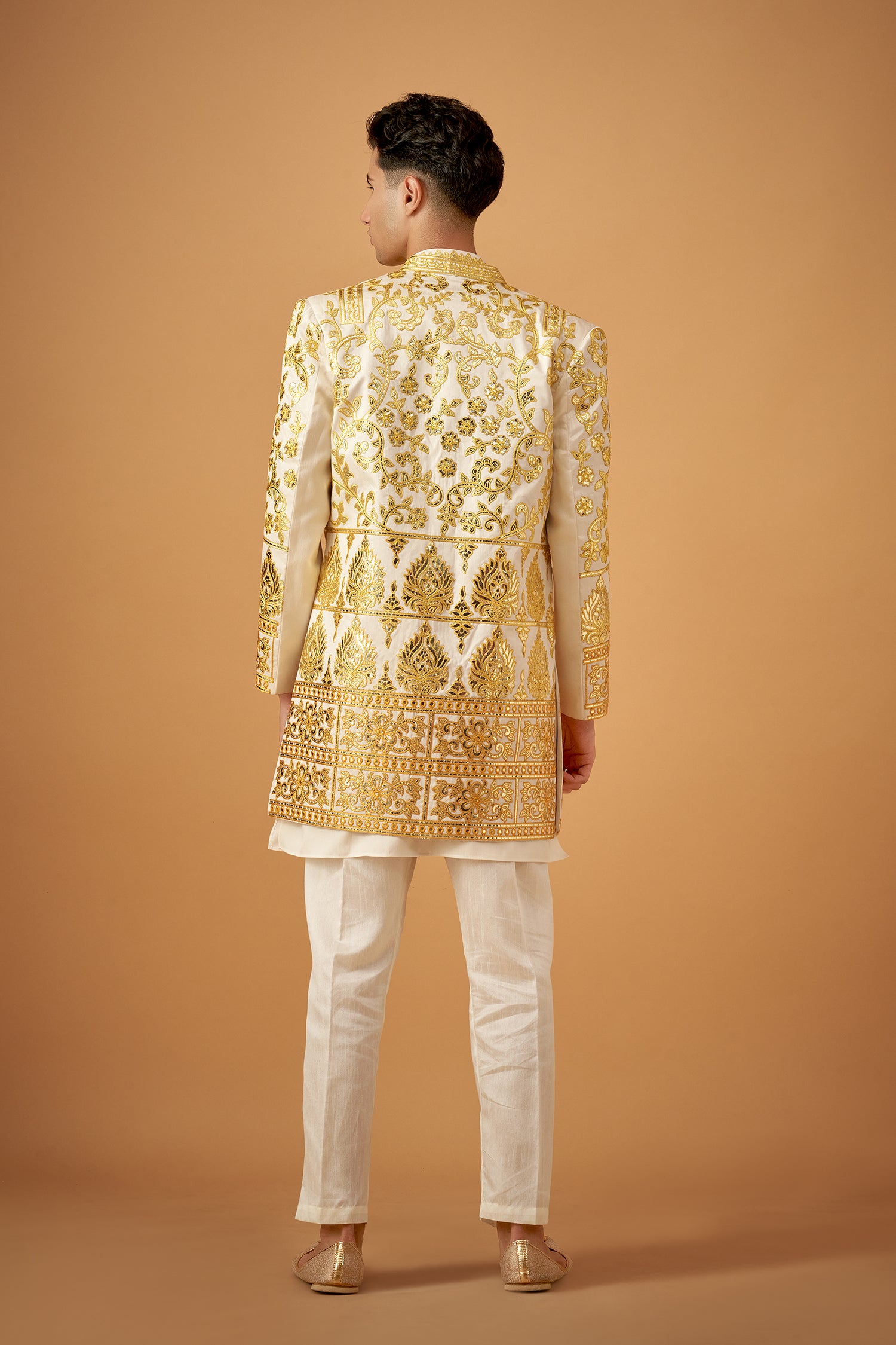 Yellow Ombre Embroidered Sherwani Jacket And Kurta Set