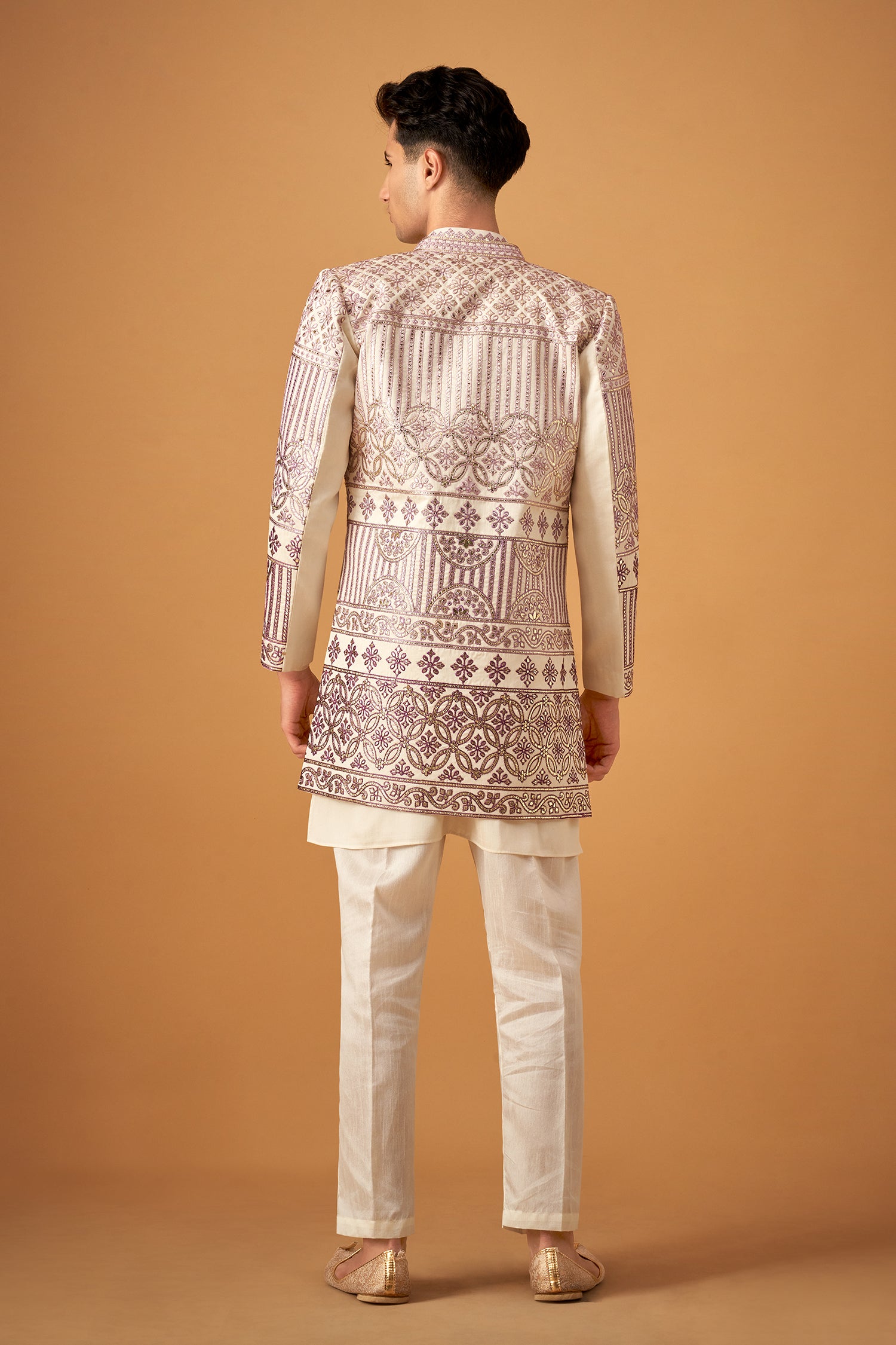 Lilaac Embroidered Sherwani Jacket And Kurta Set With Gotta Work