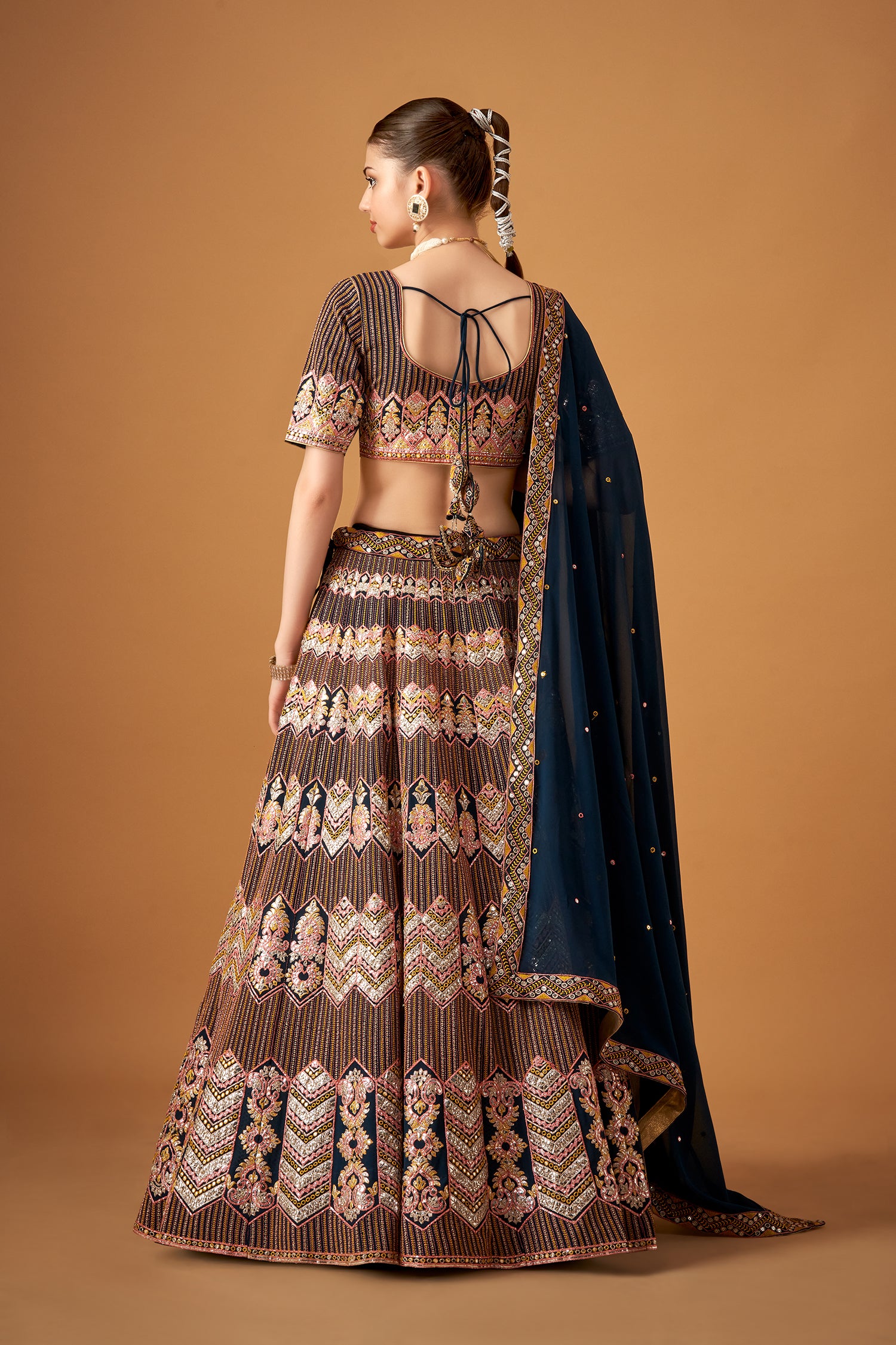 Stunning Blue Georgette Embroidered Lehenga Set