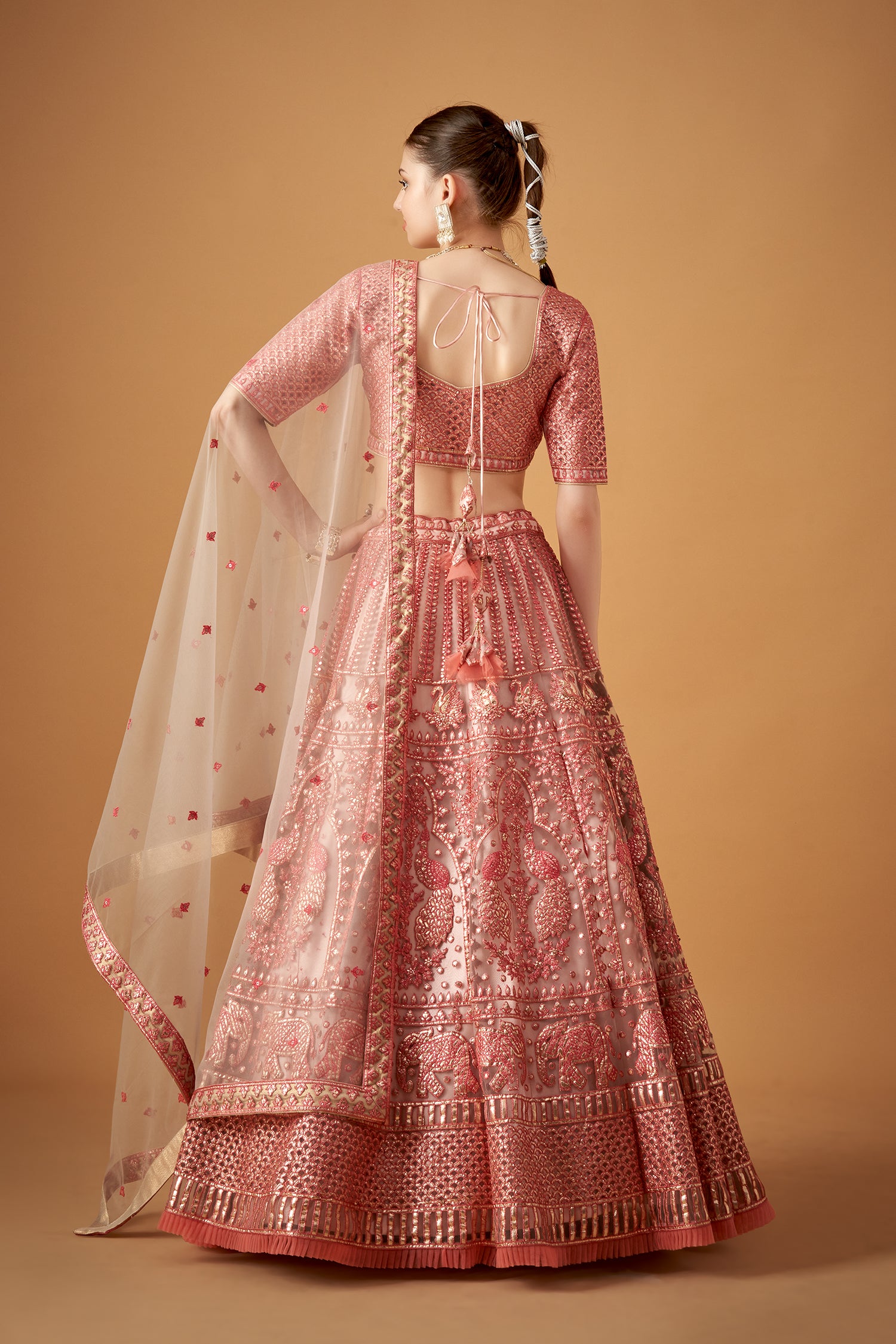 Peach Embroidered Lehenga Set With Gotta Work