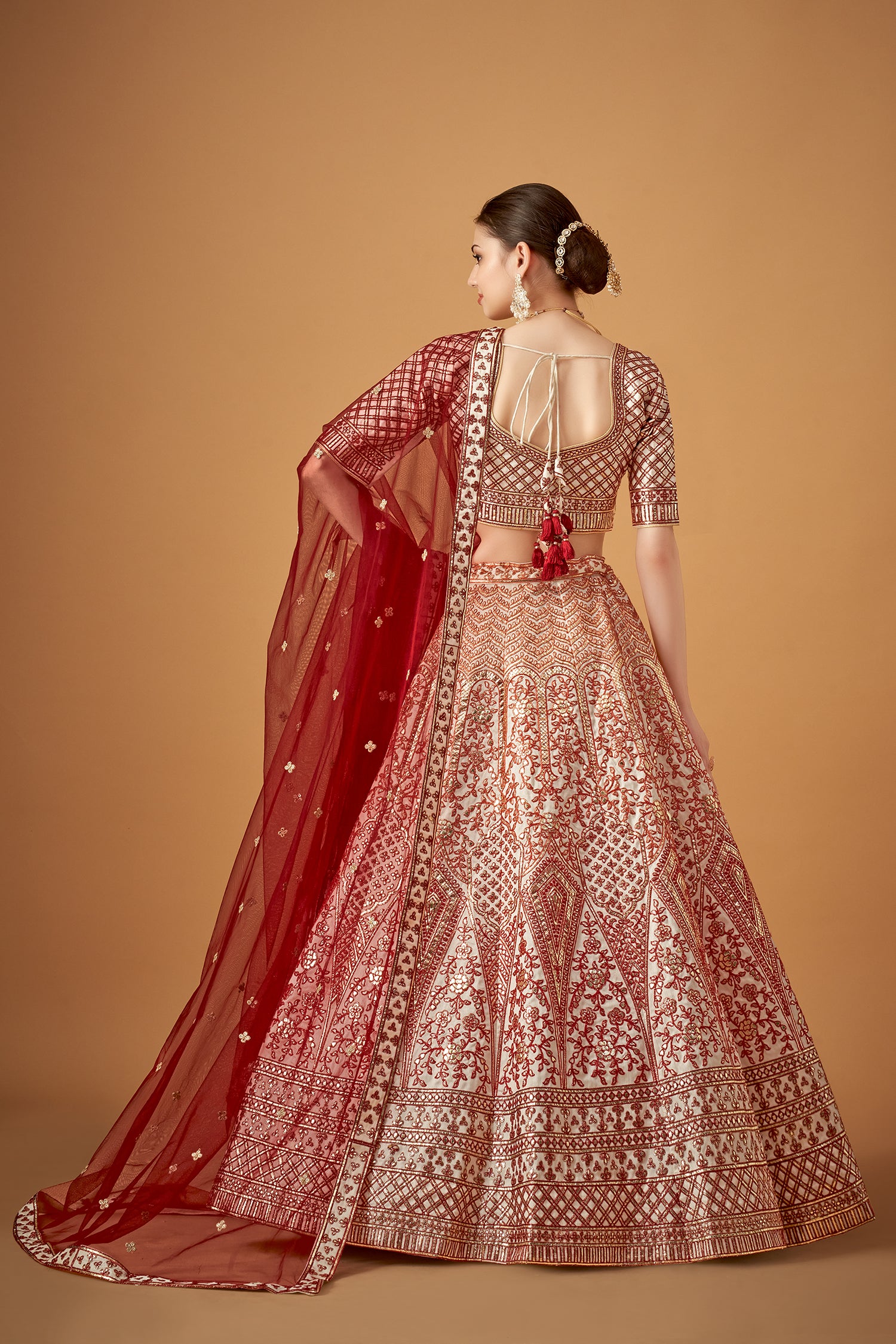 Maroon Ombre Embroidered Lehenga Set With Gotta Work