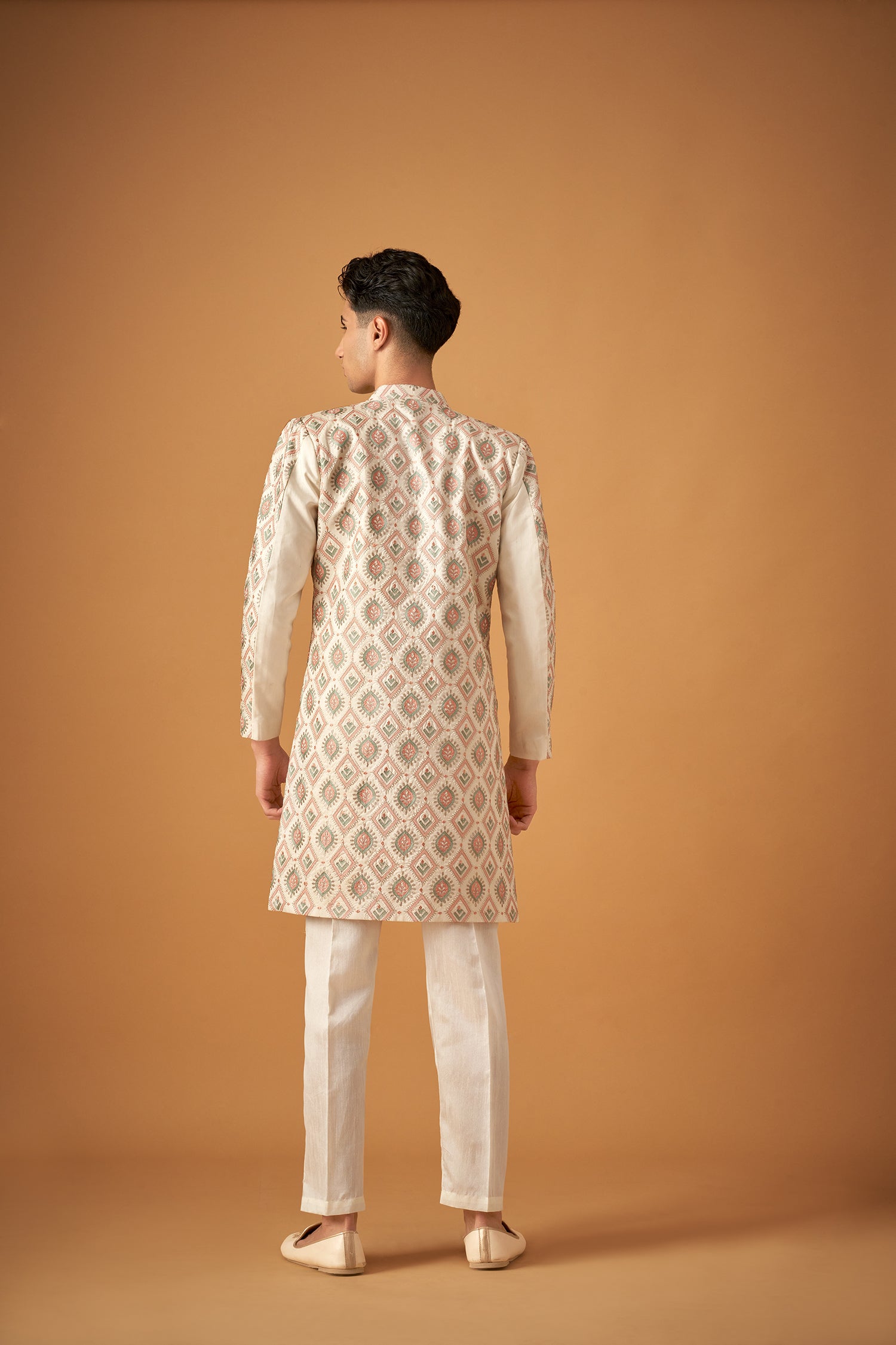 Multicolor Embroidered Sherwani Jacket And Kurta Set