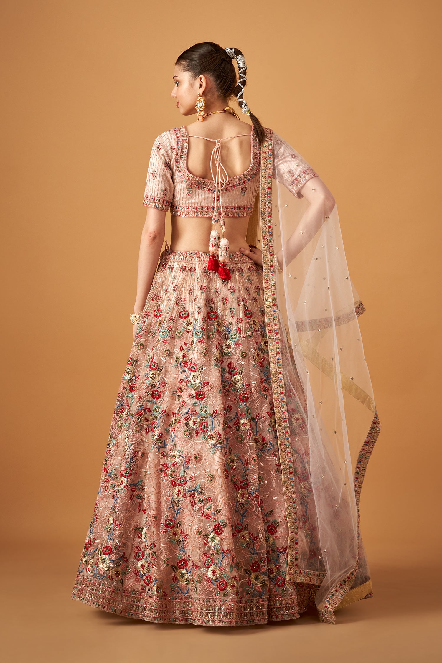 Petal Pink Floral Hand Embroidered Lehenga